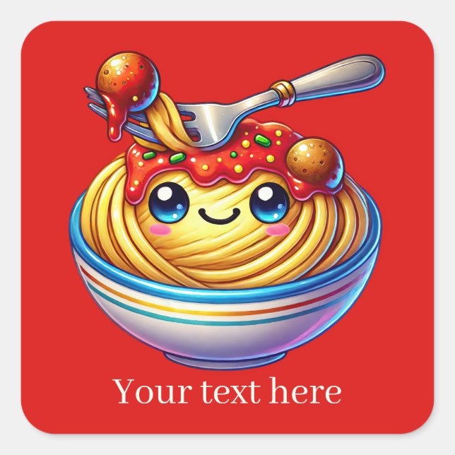 Funny Spaghetti Text hinzufügen Quadratischer Aufkleber (Vorderseite)