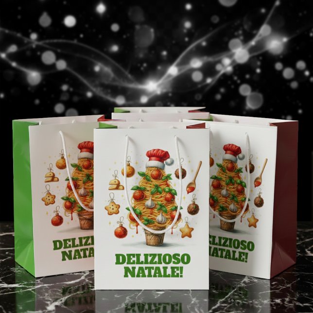Funny Spaghetti Weihnachtsbaum Delizioso Natale! Mittlere Geschenktüte (Delizioso Natale! Spaghetti Christmas Tree Gift Bags Cover Photo)