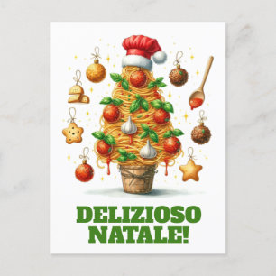 Funny Spaghetti Weihnachtsbaum Delizioso Natale! Postkarte