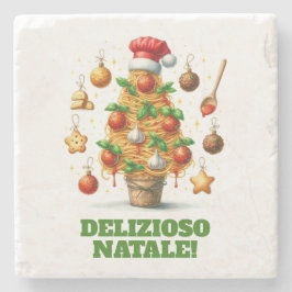 Funny Spaghetti Weihnachtsbaum Delizioso Natale! Steinuntersetzer