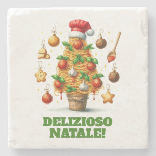 Funny Spaghetti Weihnachtsbaum Delizioso Natale! Steinuntersetzer