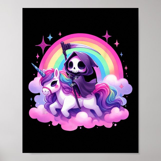 Funny Spaß Rainbow Gothic Grim Sensenmann Riding U Poster (Vorne)