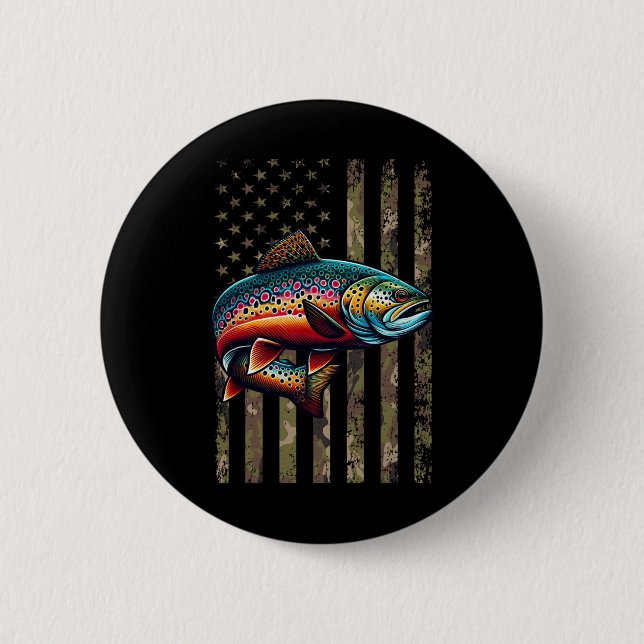 Funny Specklklk Brook Trout American Flag Fishing  Button (Vorderseite)