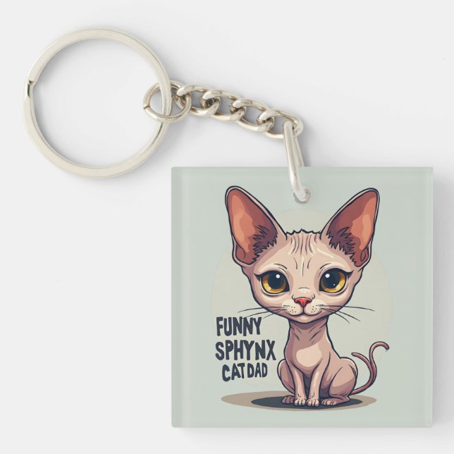 Funny Sphynx Cat Dad Cartoon Art Schlüsselanhänger (Vorderseite)