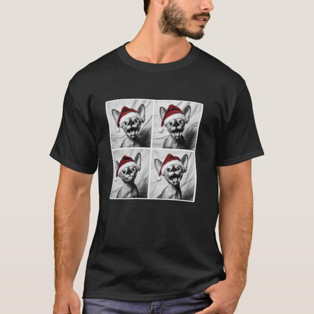 Funny Sphynx Cat in Weihnachtsmannmütze Weihnachts T-Shirt (Vorderseite)