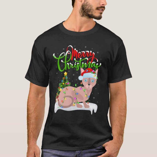 Funny Sphynx Cat Lover Xmas Lighting Sphynx Cat Ch T-Shirt (Vorderseite)