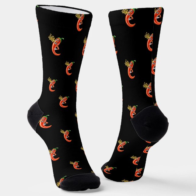 Funny Spicy Chili auf Feuermuster Socken (Gewinkelt)