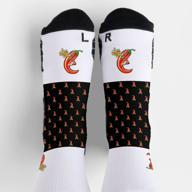 Funny Spicy Chili auf Feuermuster Socken (Oben)