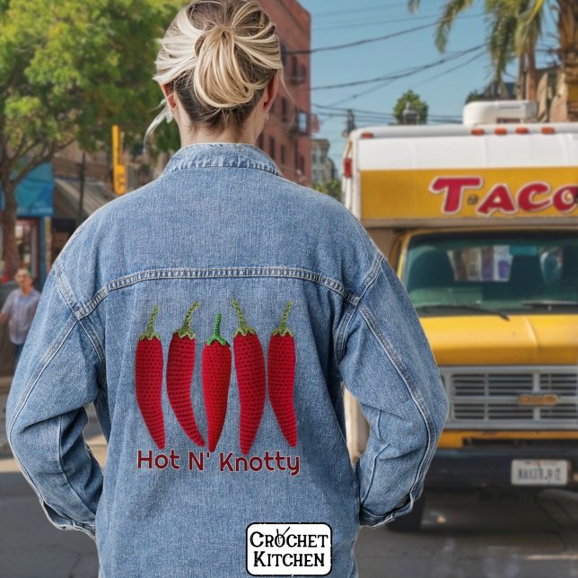 Funny Spicy Red Crochet Jalapeno Kniting Pub Jeansjacke (Von Creator hochgeladen)