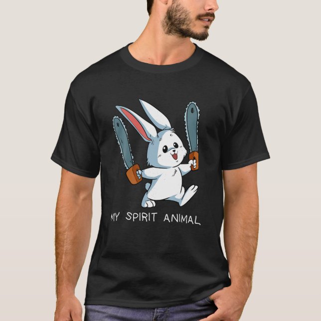 Funny Spirit Animal Loony Chainsaw Bunny Crazy Rab T-Shirt (Vorderseite)