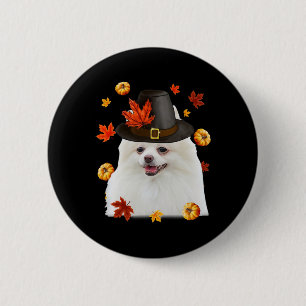 Funny Spitz Hund Pilgrim Hat Fall glücklich Danke Button