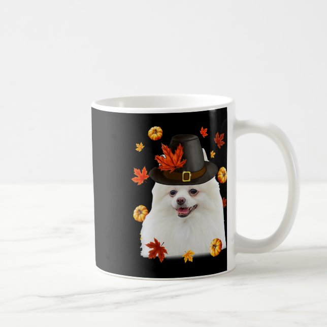 Funny Spitz Hund Pilgrim Hat Fall glücklich Danke Kaffeetasse (Rechts)