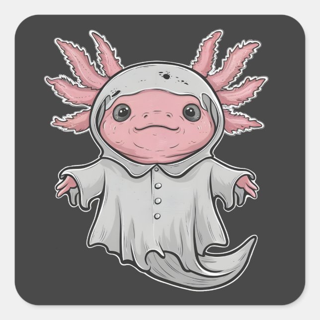 Funny Spooky Axoltol Amphibien Halloween Ghost Quadratischer Aufkleber (Vorderseite)