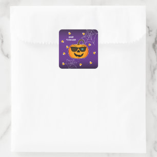 Funny Spooky Pumpkin iconic Wink S Nur Leckereien! Quadratischer Aufkleber