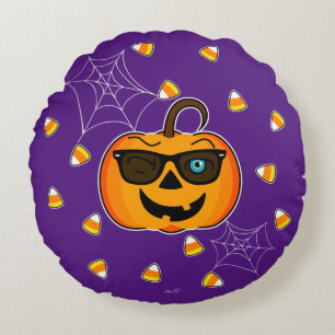 Funny Spooky Pumpkin iconic Wink S Nur Leckereien! Rundes Kissen