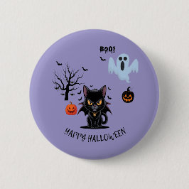 Funny Spooky Vampire Cat Halloween Button