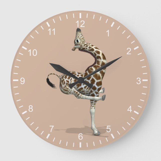 Funny Sporty Giraffe Große Wanduhr (Vorderseite)