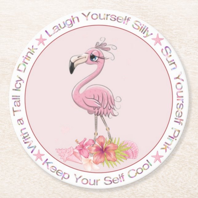 Funny Sprichwort Pink Flamingo Aquarellbilder Runder Pappuntersetzer (Vorderseite)