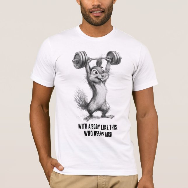 Funny Squirrel Gym TShirt – Weightlifting Chipmunk (Devant)