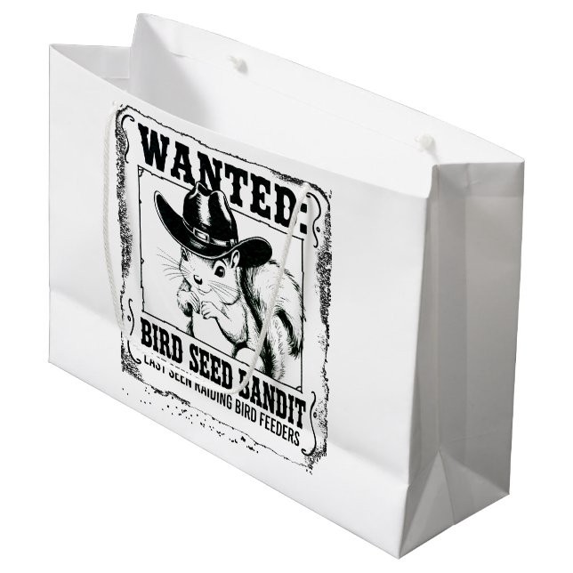 Funny Squirrel Wanted Poster | Bird Seed Bandit Co Große Geschenktüte (Vorderseite Schrägansicht)