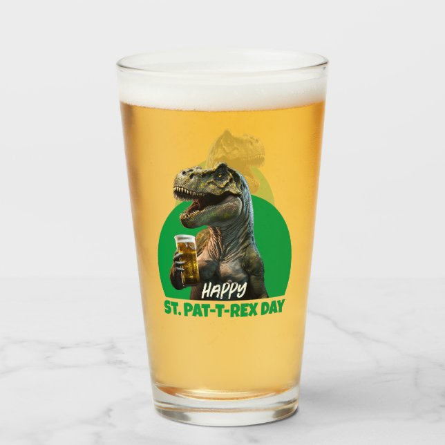 Funny St. Pat-T-Rex Celebration Bierliebhaber Dino Glas (Vorne (Gefüllt))
