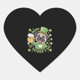 Funny St Patrick � Day Mops mit Bier Tasse Herz-Aufkleber