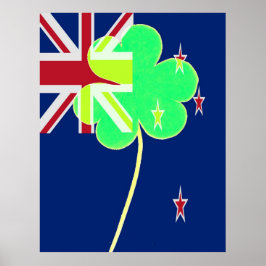 Funny St. Patrick Flag Neuseeland Irish Kleeblatt Poster