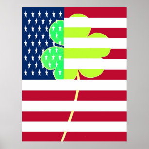 Funny St Patrick Flag USA Irland Kleeblatt Clover Poster