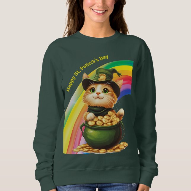 Funny St Patrick’s Day Sweatshirt Leprechaun Chat (Devant)