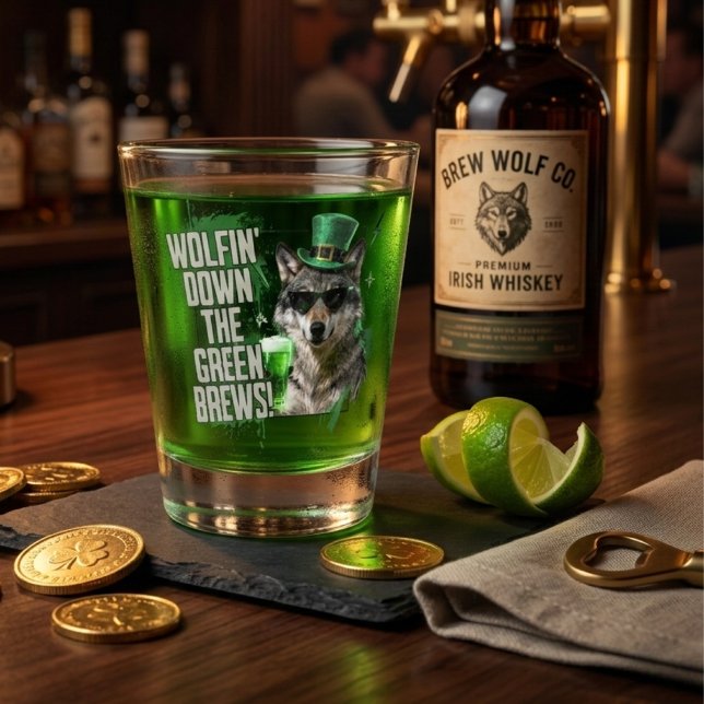 Funny St. Patrick’s Day Wolf Irish Party Favor Schnapsglas (Von Creator hochgeladen)