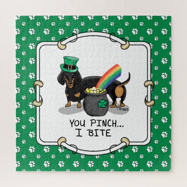 Funny St. Patrick's Day Dackel (schwarz & tan) (Vertikal)