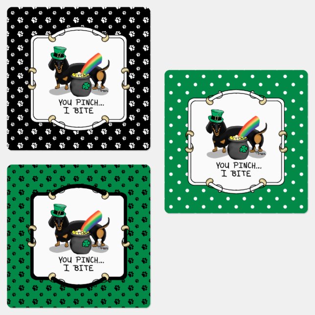 Funny St. Patrick's Day Dackel (schwarz & tan) Etiketten (Gruppe)