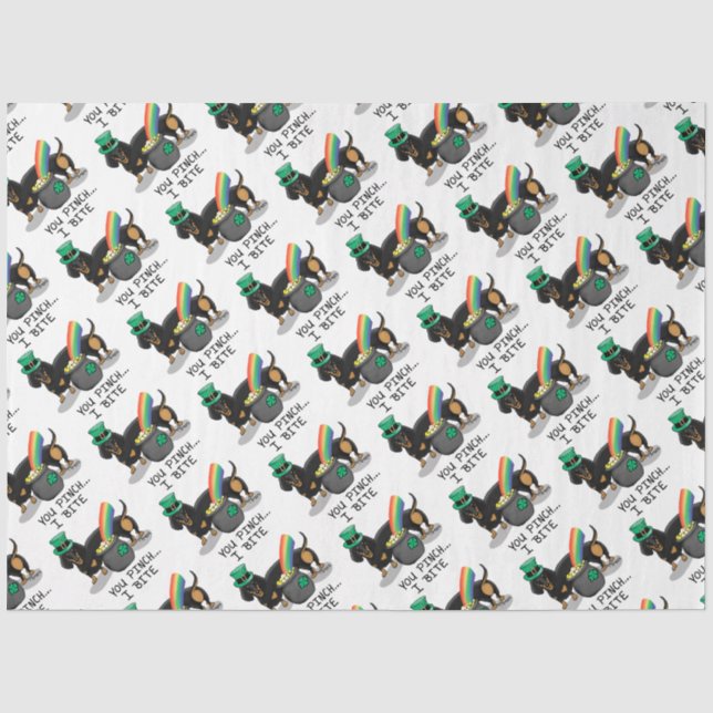 Funny St. Patrick's Day Dackel (schwarz & tan) Seidenpapier (Vorderseite)