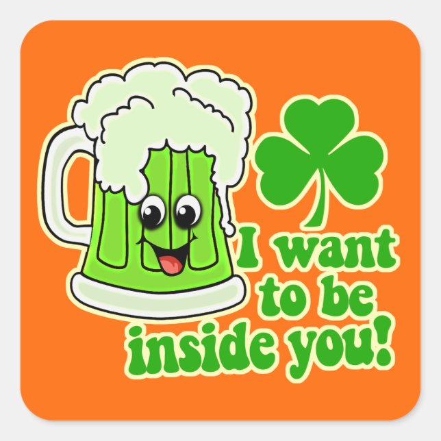 Funny St Patricks Day Green Beer Quadratischer Aufkleber (Vorderseite)