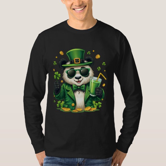 Funny St Patrick's Day Kleeblatt Panda Lover Funny T-Shirt (Vorderseite)