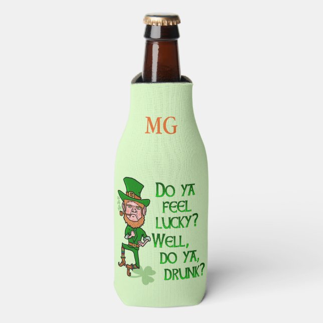 Funny St Patrick's Day Leprechaun Betrunken Flaschenkühler (Flaschenvorderseite)
