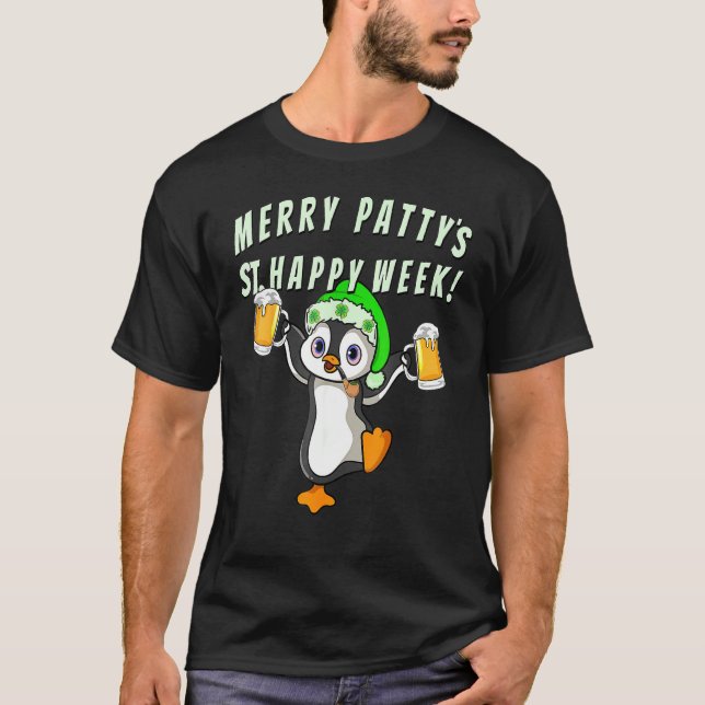 Funny St Patricks Day Party Pinguin Drinks T-Shirt (Vorderseite)