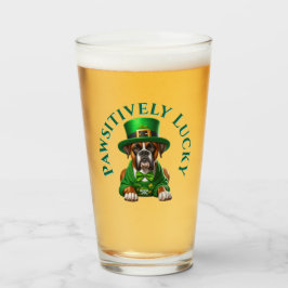 Funny St Patrick's Dog Pawsitive Lucky Glas