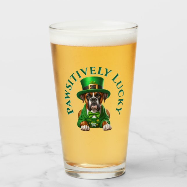 Funny St Patrick's Dog Pawsitive Lucky Glas (Vorne (Gefüllt))