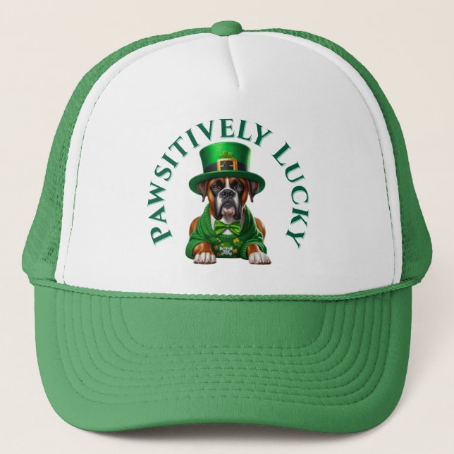 Funny St Patrick's Dog Pawsitive Lucky Truckerkappe (Vorderseite)