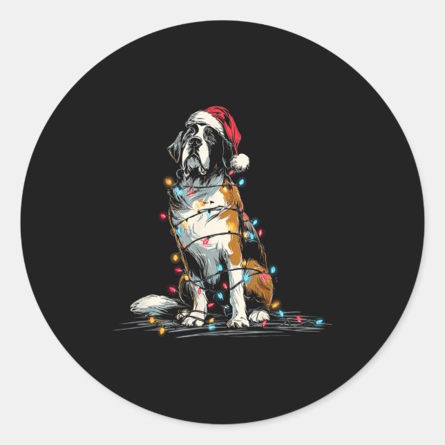 Funny St. Saint Bernard Christmas Graphics Dog Lig Runder Aufkleber (Vorderseite)