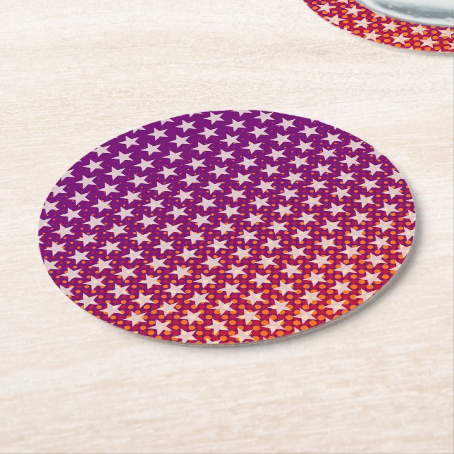 Funny Stars Pattern transparent + Ihre Idee Runder Pappuntersetzer (Angewinkelt)
