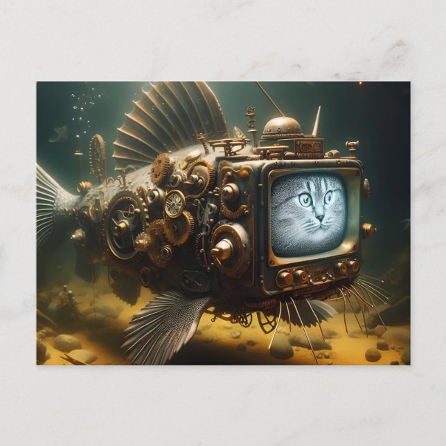 Funny Steampunk Catfish Postkarte (Vorderseite)