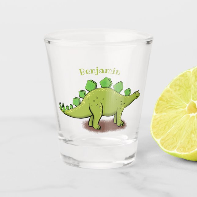 Funny stegosaurus dinosaurus Cartoon Schnapsglas (Vorderseite)