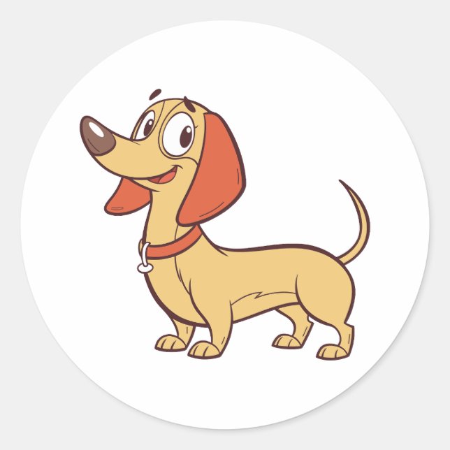 Funny Stehend Dackel Hund Cartoon Runder Aufkleber (Vorderseite)