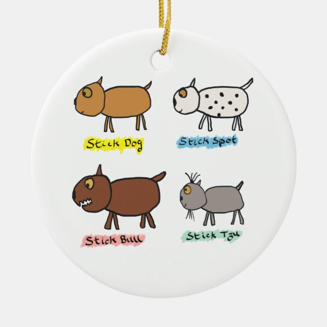 Funny Stick Dogs Keramik Ornament (Vorne)