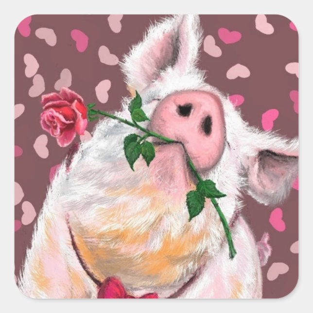Funny Sticker Gentleman Pig mit Rose - Liebe (Vorderseite)