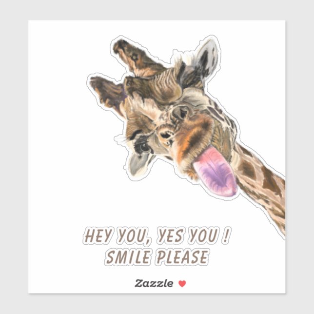 Funny Sticker Playful Giraffe Smile - Custom Text (Blatt)