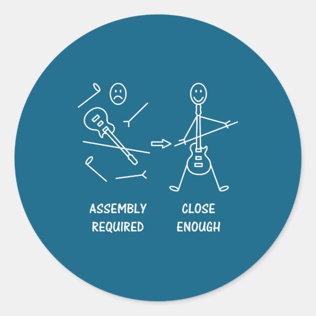 Funny Stickman Guitarist Embly  Runder Aufkleber (Vorderseite)