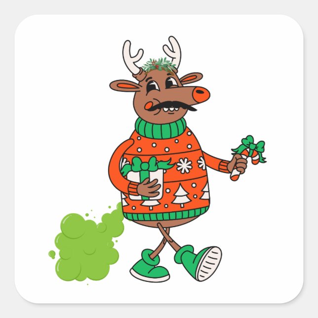 Funny Stinky Reindeer Quadratischer Aufkleber (Vorderseite)